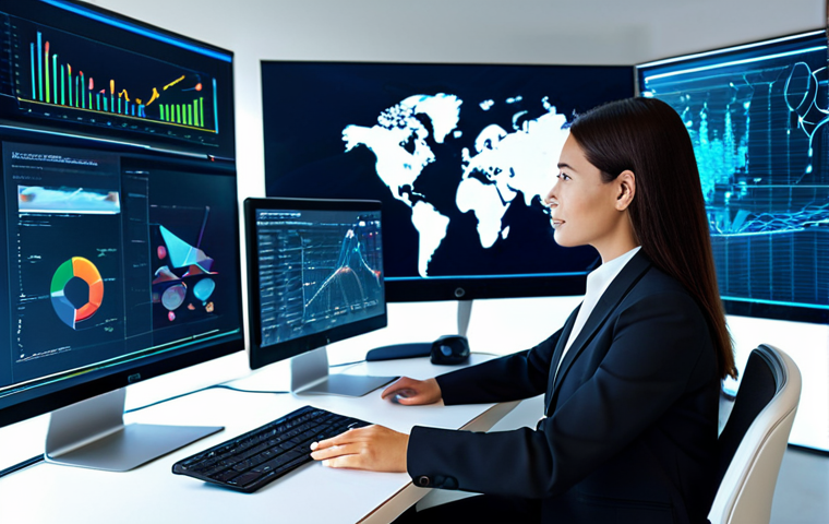 A professional businesswoman in a modest business suit, seated at a futuristic workstation, actively collaborating with advanced AI. On a holographic display, abstract data visualizations are dynamically transforming into vibrant, flowing visual metaphors, illustrating the powerful fusion of human creativity and artificial intelligence. The modern office environment features sleek design and soft, ambient lighting, emphasizing innovation and co-creation. safe for work, appropriate content, fully clothed, professional dress, perfect anatomy, correct proportions, natural pose, well-formed hands, proper finger count, natural body proportions, high-quality, professional photography, family-friendly.
