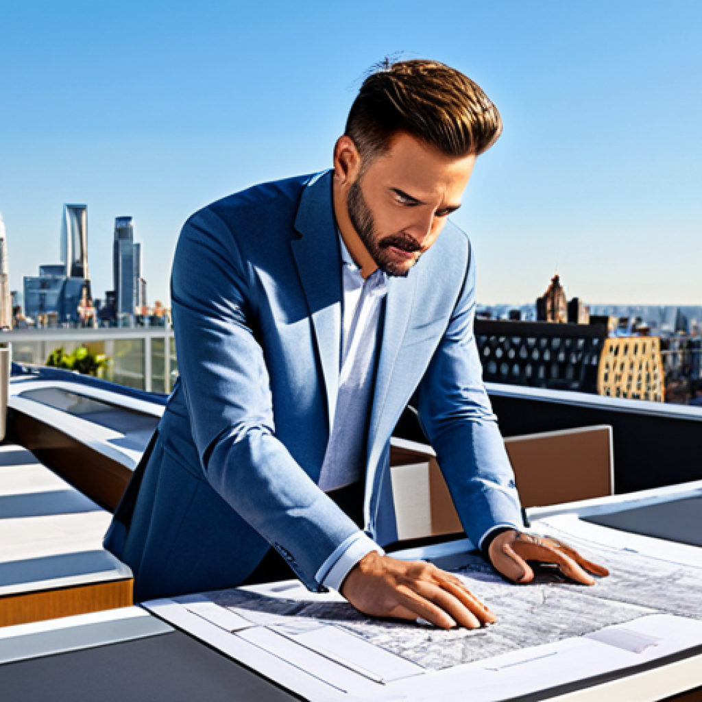 **

"A professional architect, fully clothed in a modern, stylish outfit, reviewing blueprints on a sunny rooftop terrace overlooking a vibrant city skyline, appropriate attire, safe for work, perfect anatomy, natural proportions, architectural photography, high quality, family-friendly."

**