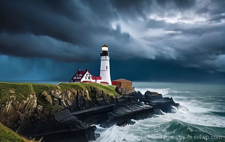 시각적 은유의 재해석과 혁신 - **A Beacon of Hope in the Storm**
    A dramatic, awe-inspiring lighthouse stands resolute on a rugg...