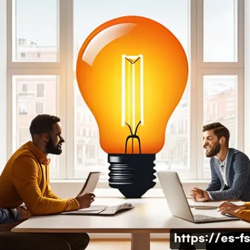 시각적 은유가 필요한 이유 - A symbolic digital illustration of a glowing lightbulb hovering above a diverse group of young profe...