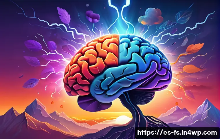 시각적 은유의 인지적 영향 - A vibrant, emotionally evocative digital illustration showing a human brain with the limbic system h...
